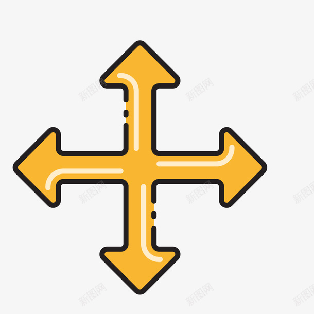 手绘卡通黄色十字箭头坐标定位png免抠素材_新图网 https://ixintu.com 动画 十字箭头 地图方向标 地图设计 坐标 定位 方向标 旅游方向标 黄色