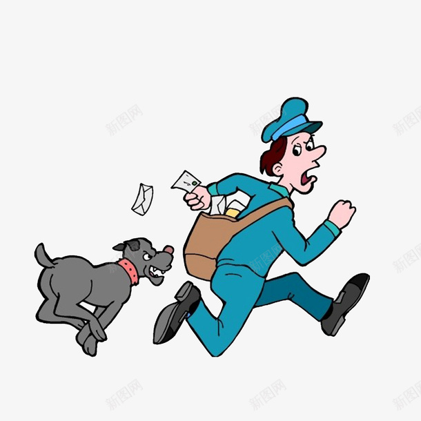 被狗追赶的邮差png免抠素材_新图网 https://ixintu.com 掉落的信封 被狗追赶 追赶的人 逃亡 逃命的邮差