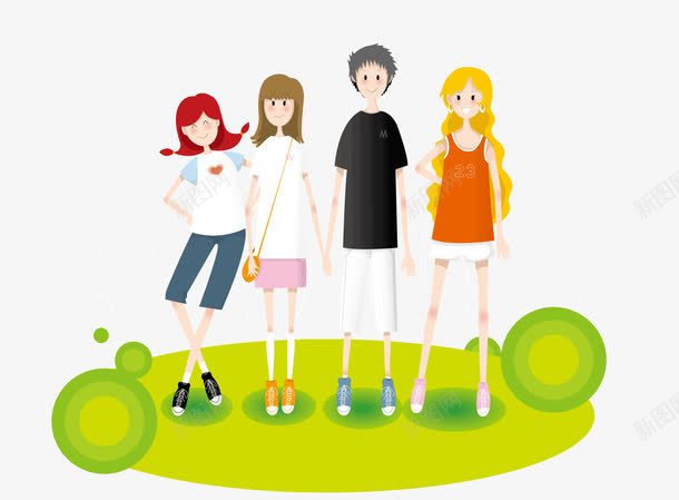 一群学生png免抠素材_新图网 https://ixintu.com 学生 男生女生 矢量素材 绿色 聚会 草地