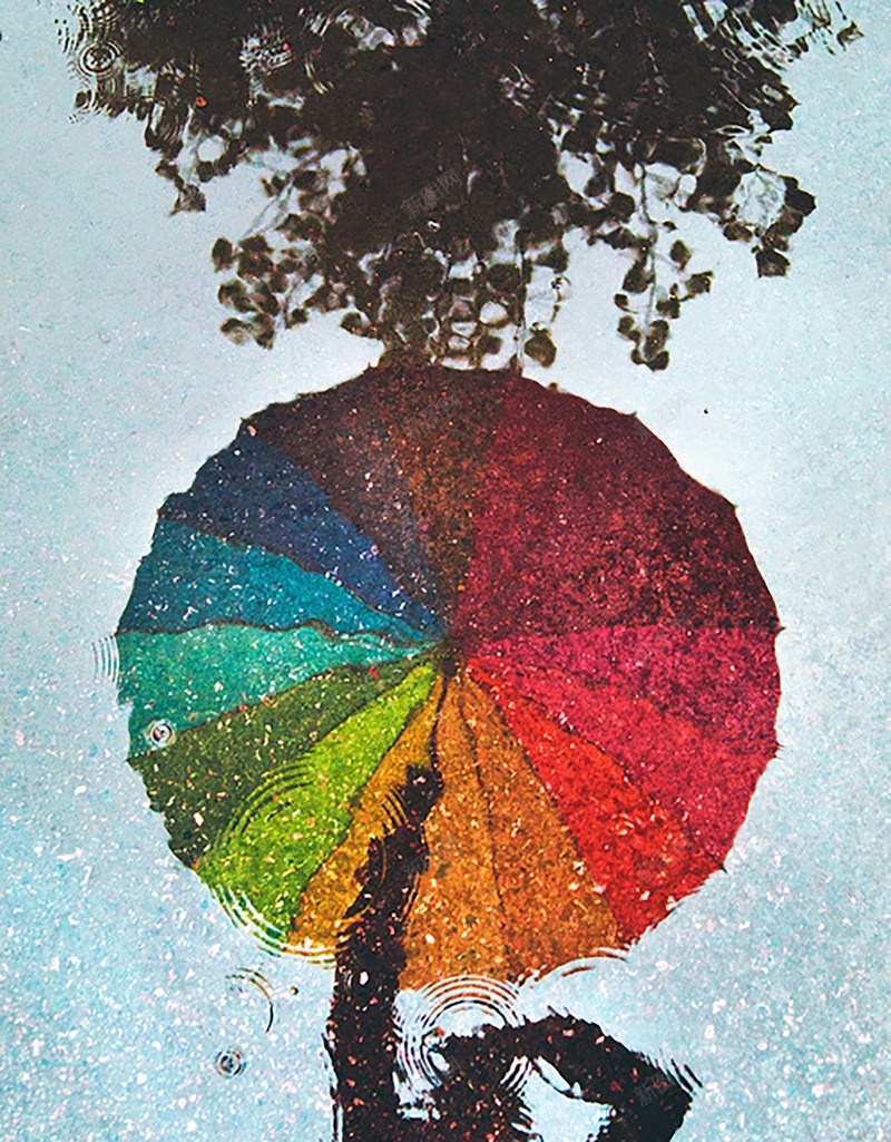 雨中倒影psd设计背景_新图网 https://ixintu.com 彩色伞 温暖