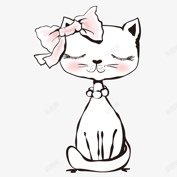 手绘卡通文艺范小猫png免抠素材_新图网 https://ixintu.com T恤设计 卡通小猫 带蝴蝶结小猫 手机壳贴纸 插画 文艺小猫 服装设计 笔记本封面设计