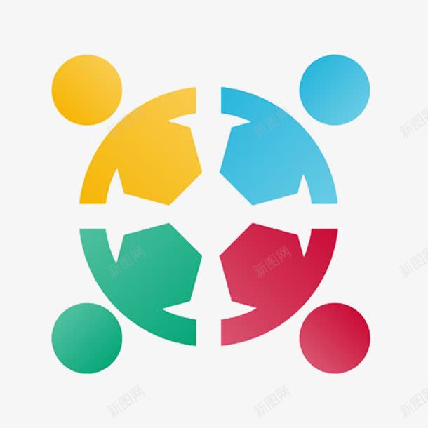 合作LOGO小人图标png_新图网 https://ixintu.com 互利 共同合作 合作LOGO 合作logo 四个小人 圆形 彩色 手牵手 简约