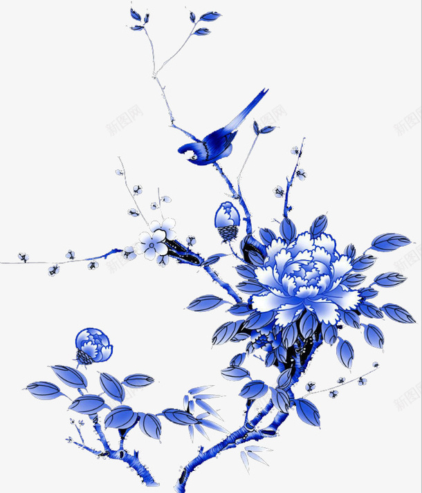 淘宝png免抠素材_新图网 https://ixintu.com 中国国花牡丹花 牡丹 盛放的牡丹花 花朵 蓝色 蓝色牡丹花免扣素材 蓝色花朵PNG 蓝色花朵PNG素材 贵气牡丹花 鸟儿