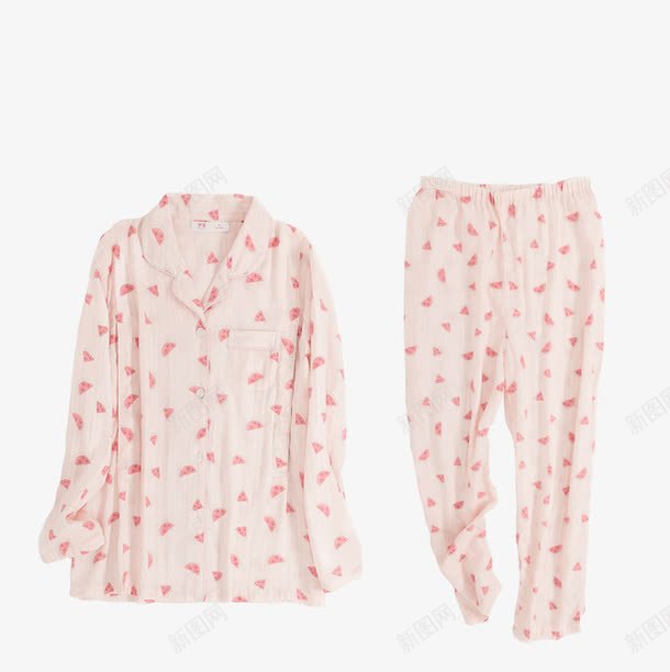 实物棉纱质感小西瓜家居服png免抠素材_新图网 https://ixintu.com 两件套 家居服 小西瓜 棉纱 棉质 粉色 长袖长裤