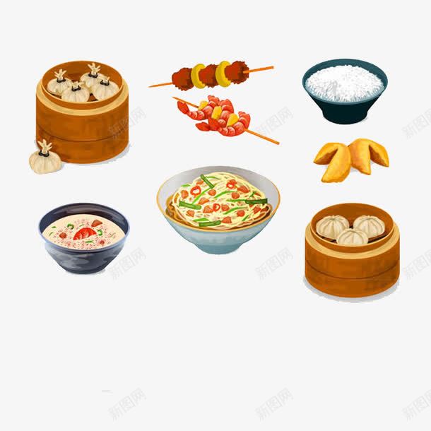 中国小吃psd免抠素材_新图网 https://ixintu.com 传统习俗 包子 煎饼 竹筒蒸笼 饮食文化