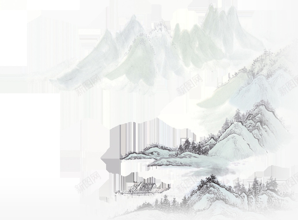 黑色山水古风场景png免抠素材_新图网 https://ixintu.com 古风 场景 山水 黑色