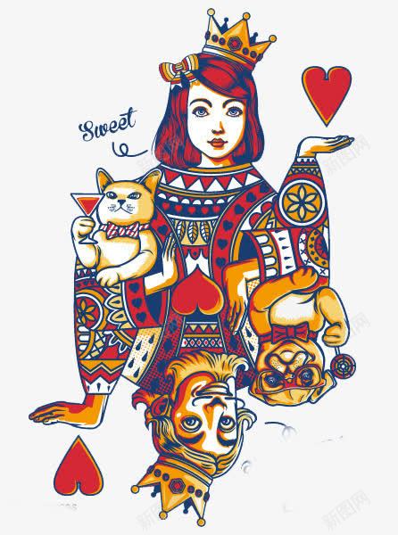 扑克牌女王png免抠素材_新图网 https://ixintu.com KING 女王 扑克牌 红桃J 红桃K 红桃Q