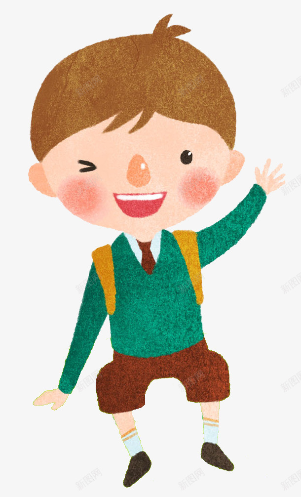 卡通打招呼的男孩图png免抠素材_新图网 https://ixintu.com 卡通 学生 手绘 打招呼 挥手 男孩 高兴地