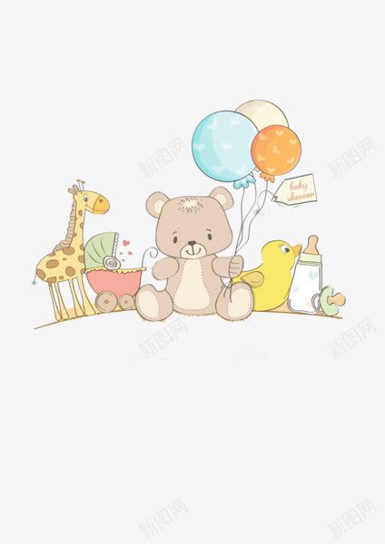 卡通小熊动物png免抠素材_新图网 https://ixintu.com 动物 卡通 奶瓶 婴儿车 母婴 气球 长颈鹿