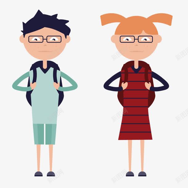 学生png免抠素材_新图网 https://ixintu.com 可爱 戴眼镜 背包 高中生