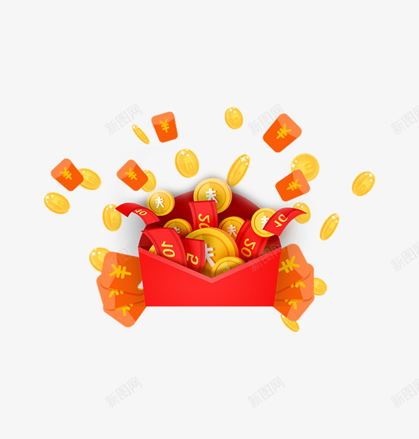 满满金币的新年红包png免抠素材_新图网 https://ixintu.com 卡通 奖励 奖励插图 手绘 新年 红包 过年 金币 金钱