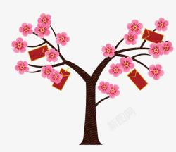 粉红色桃花树红包装饰图案素材