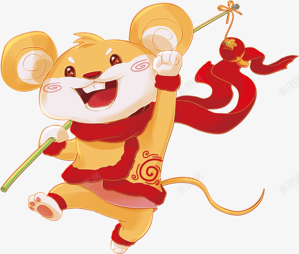 生肖鼠挑灯元素png免抠素材_新图网 https://ixintu.com 手绘元素 挑灯元素 新图网 漂亮鼠 灯笼 生肖鼠 飘带元素 鼠年