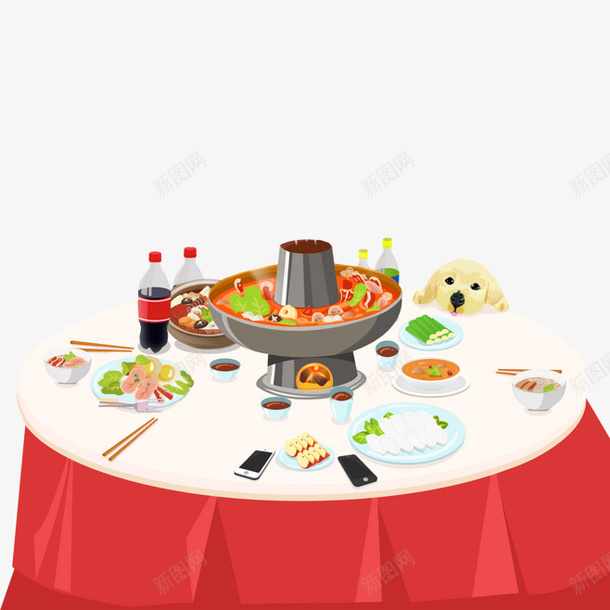 火锅简图png免抠素材_新图网 https://ixintu.com 可乐 吃火锅 吃饭 坐在餐桌前 手机 桌子 火锅 美食 饭店