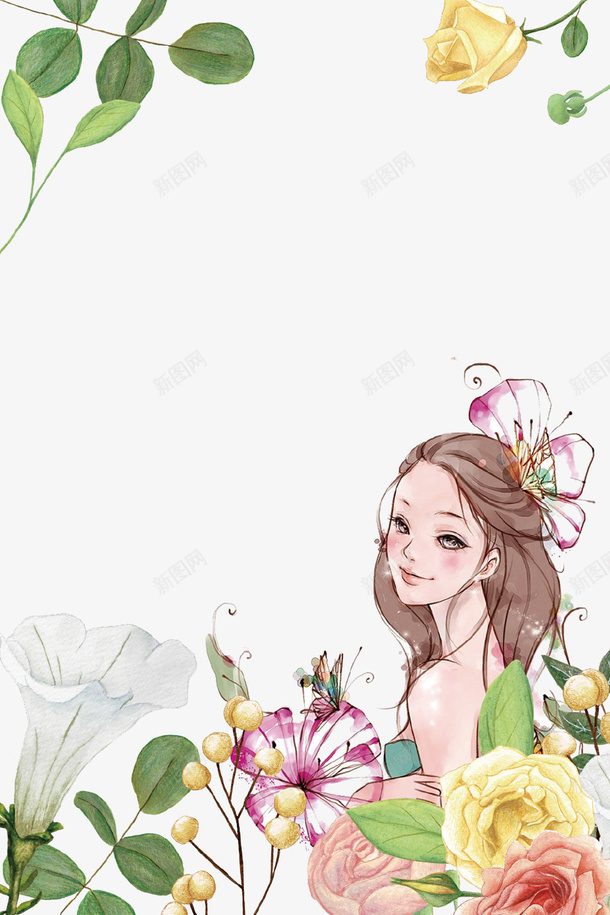 卡通手绘春天美女插画psd免抠素材_新图网 https://ixintu.com 卡通手绘 女孩 插画 春天 春季 美丽 花朵