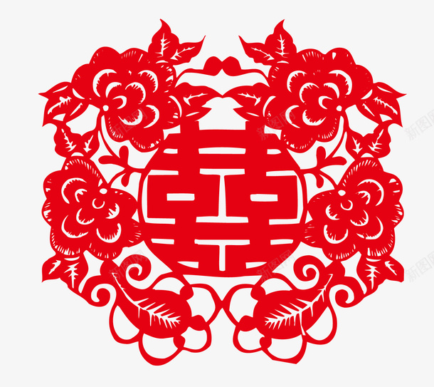 花样红双喜字中国风剪纸png免抠素材_新图网 https://ixintu.com 中国风 古典花纹 圆形喜字 婚庆 红双喜 红色喜庆 花样喜字