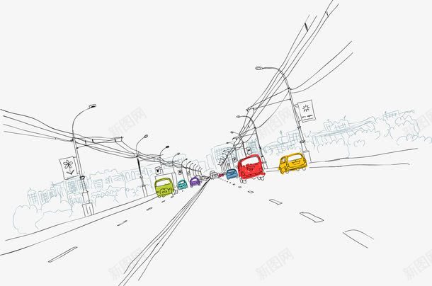 手绘线条城市车水马龙png免抠素材_新图网 https://ixintu.com png图片 城市 手绘 线条 车水马龙 轿车