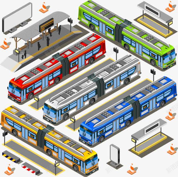 汽车站大客车png免抠素材_新图网 https://ixintu.com 加长汽车 客车 指示牌 汽车 汽车站 站台 路牌