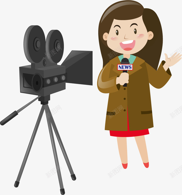 工作的记者png免抠素材_新图网 https://ixintu.com 卡通 女人 工作的 摄影机 漂亮的 记者 讲解的
