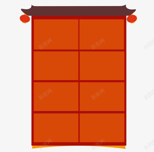 小房子展架png免抠素材_新图网 https://ixintu.com 促销边框 卡通房子 咖色 房子 房子边框 橙色 灯笼 瓦房 线条边框 长方形