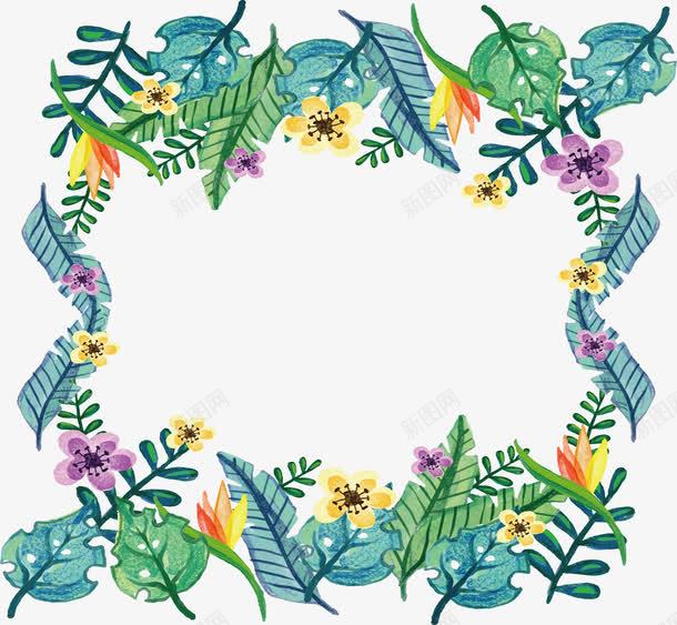 夏日手绘花朵边框png免抠素材_新图网 https://ixintu.com 夏日花草 手绘花草 水彩植物 矢量png 花草装饰框 花草边框