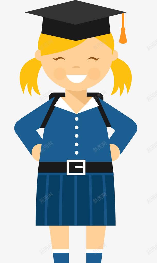 去上学的小女孩png免抠素材_新图网 https://ixintu.com 卡通人物 去上学 女孩 学位 学士学位 学士帽 小学生 穿校服 背书包