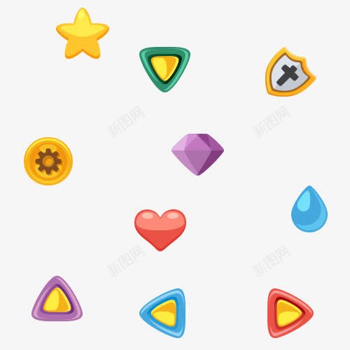 游戏元素图标png_新图网 https://ixintu.com 图标 宝石 游戏元素图标 游戏图标 盾牌 红心 药 钥匙 魔法
