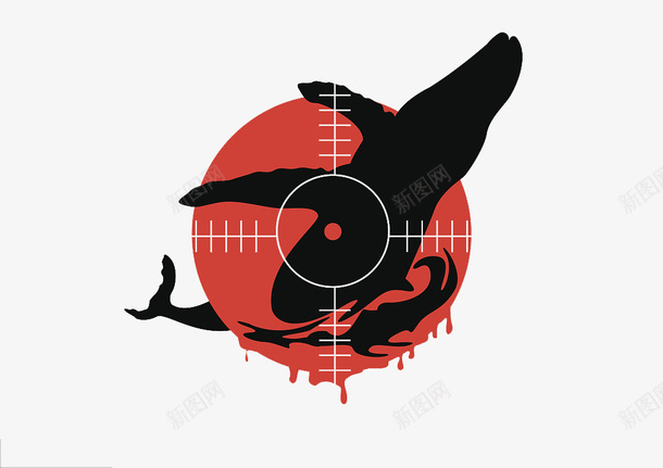 无力挣扎的鲸鱼png免抠素材_新图网 https://ixintu.com 命中的鲸鱼 射击目标 无力感 海洋保护 海洋垃圾 海洋生物 瞄准 红色 黑色