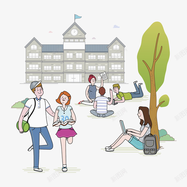校园里的人png免抠素材_新图网 https://ixintu.com 人物 创意 卡通 多彩 娱乐 学生 手绘 校园