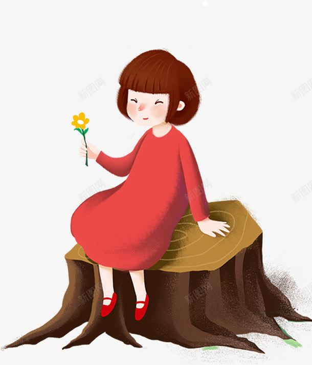 卡通小女孩海报人物装饰png免抠素材_新图网 https://ixintu.com 卡通小女孩 小女孩 小女孩插画 小清新 春天 树根 海报人物插画
