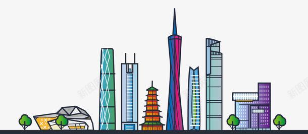 手绘广州城市建筑矢量图ai免抠素材_新图网 https://ixintu.com 城市建筑 广州 手绘插画 矢量城市 装饰图案 矢量图