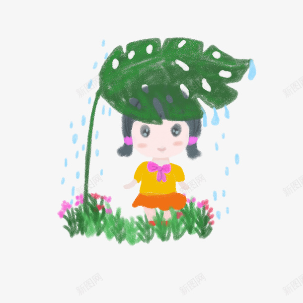 树叶下的小女孩png免抠素材_新图网 https://ixintu.com 下雨了 女孩 春天 树叶