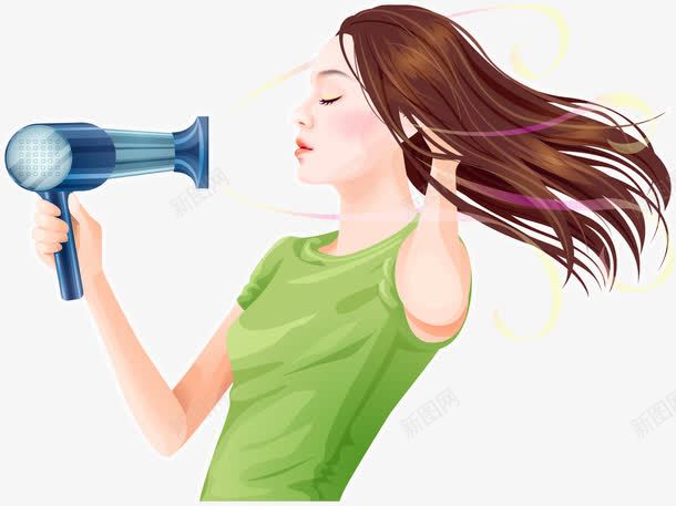 手绘插图美女吹头发侧面png免抠素材_新图网 https://ixintu.com 吹头发侧面 吹风机 女孩侧面 女性侧面 手绘插图 美女 长发
