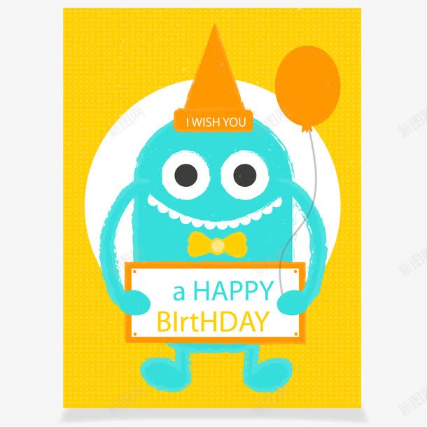 卡通蓝色怪兽生日贺卡png免抠素材_新图网 https://ixintu.com birthday happy 卡片 怪兽 木纹 气球 生日 贺卡