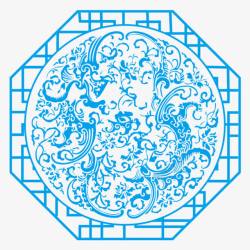 蓝色中国风传统剪纸花纹窗户花纹素材