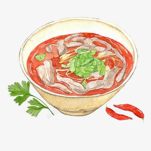 火锅粉手绘画片png免抠素材_新图网 https://ixintu.com 小吃 手绘美食 水彩画 火锅粉 香菜叶