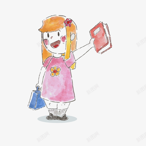 可爱彩绘返校学生png免抠素材_新图网 https://ixintu.com 上学 书本 人物设计 学生设计 彩绘 手绘 水彩