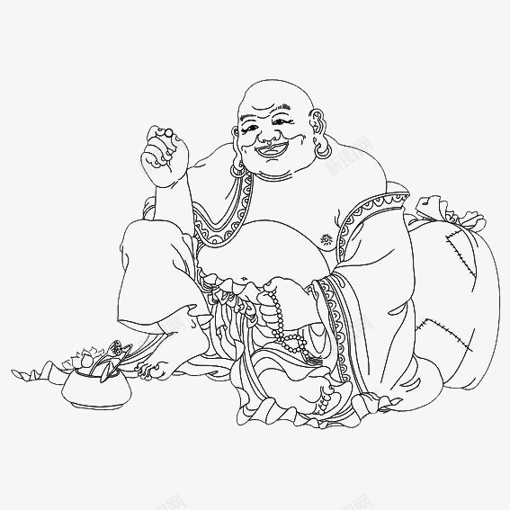 手绘线稿图标png_新图网 https://ixintu.com 大肚佛 布袋和尚 弥勒佛 手绘 线条 线稿