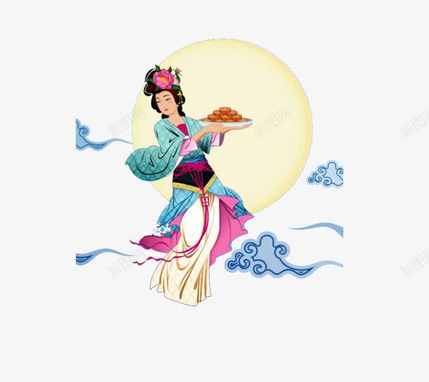 嫦娥奔月png免抠素材_新图网 https://ixintu.com 中秋 古人 手绘 月亮 祥云