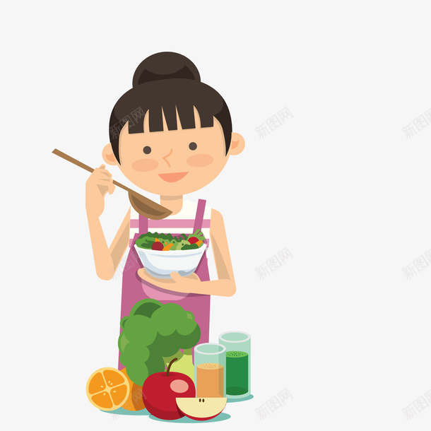 卡通吃蔬菜水果沙拉的人物矢量图ai免抠素材_新图网 https://ixintu.com 人物设计 健康 沙拉 爱心蔬菜 矢量图 素食 菜类图片 营养 食物设计
