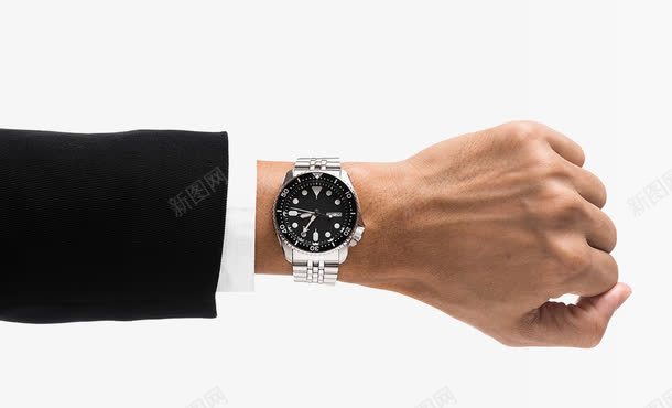 一只戴着手表的手png免抠素材_新图网 https://ixintu.com 商务人士 商务海报 手臂 拳头 握拳 正装衬衣 海报背景 表盘内部构造 金属机械表 黑色表面