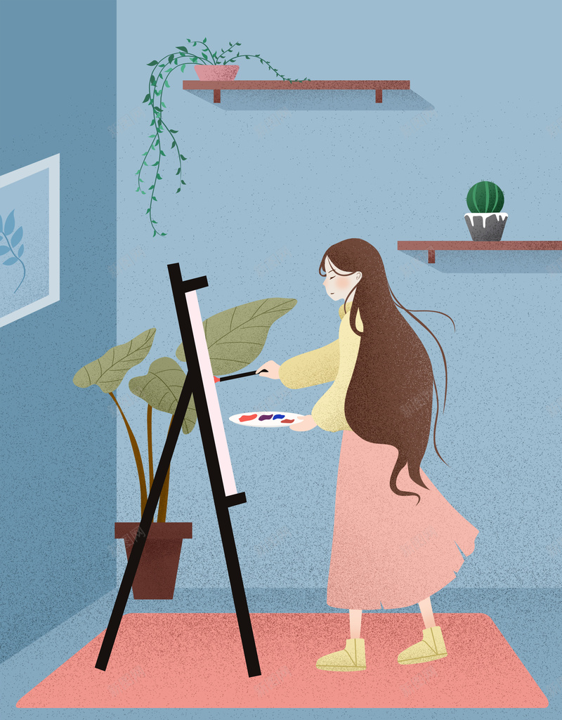 手绘正在画画的女生海报jpg设计背景_新图网 https://ixintu.com 2018 三七女生节 人物 卡通 女王节 女生节 女神节 室内 手绘插画 水彩 画画