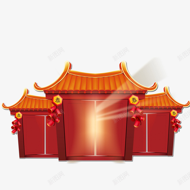 卡通门庭psd免抠素材_新图网 https://ixintu.com PNG图 PNG图下载 创意卡通 卡通 卡通插图 古门 大门 插图 新年装饰 门庭