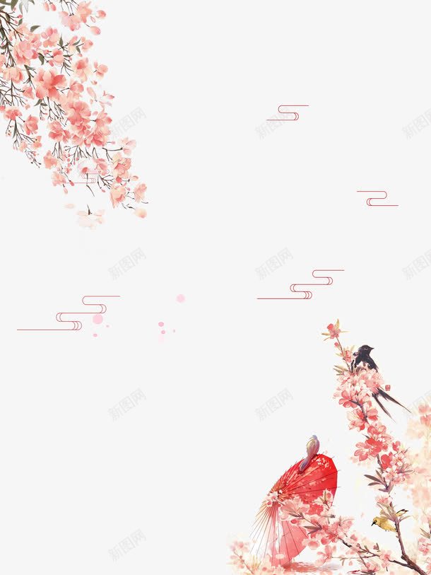 桃花飘png免抠素材_新图网 https://ixintu.com 免扣桃树 免扣花瓣 树枝上的鸟 桃花树 桃花飘 粉色桃花 飘落的桃花