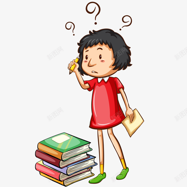 学生疑问插画矢量图ai免抠素材_新图网 https://ixintu.com 书本 儿童教育 发问 学校 学生疑问矢量插画 小女孩 开学日 满头问号 矢量图