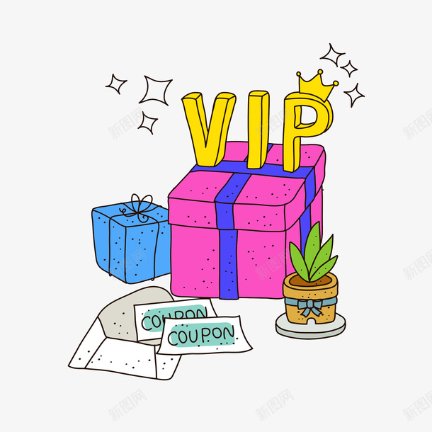 卡通活动礼物图png免抠素材_新图网 https://ixintu.com VIP 信封 创意 卡通 插图 活动展板 盆景 礼物
