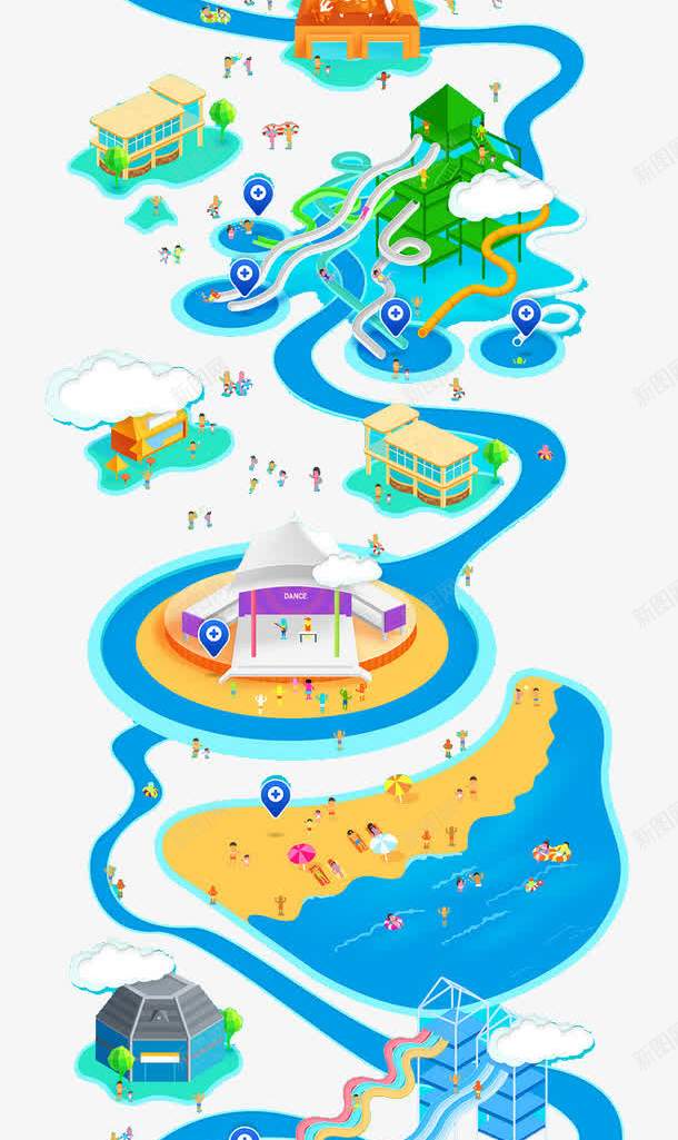 游乐园psd免抠素材_新图网 https://ixintu.com 卡通 平扁图形 水上乐园 长图