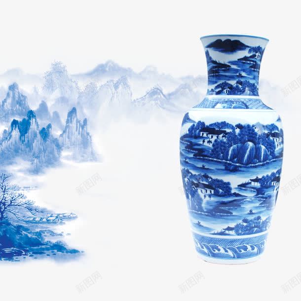 青花瓷山png免抠素材_新图网 https://ixintu.com 国画 山 山水画 树 青花瓷