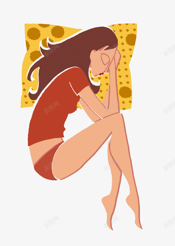卡通插图卷曲身体睡着的女孩png免抠素材_新图网 https://ixintu.com 侧身睡着 卡通女孩睡觉插图 卡通插图 卷曲身体 女孩 睡着 睡着的女人