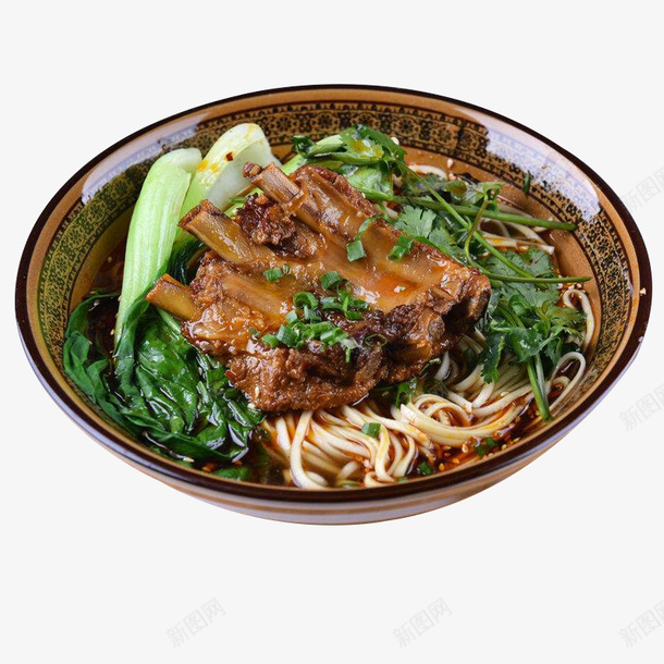 红烧风味大排骨面条png免抠素材_新图网 https://ixintu.com 大排骨 排骨 红烧口味 红烧排骨面 细面条 青菜 面条